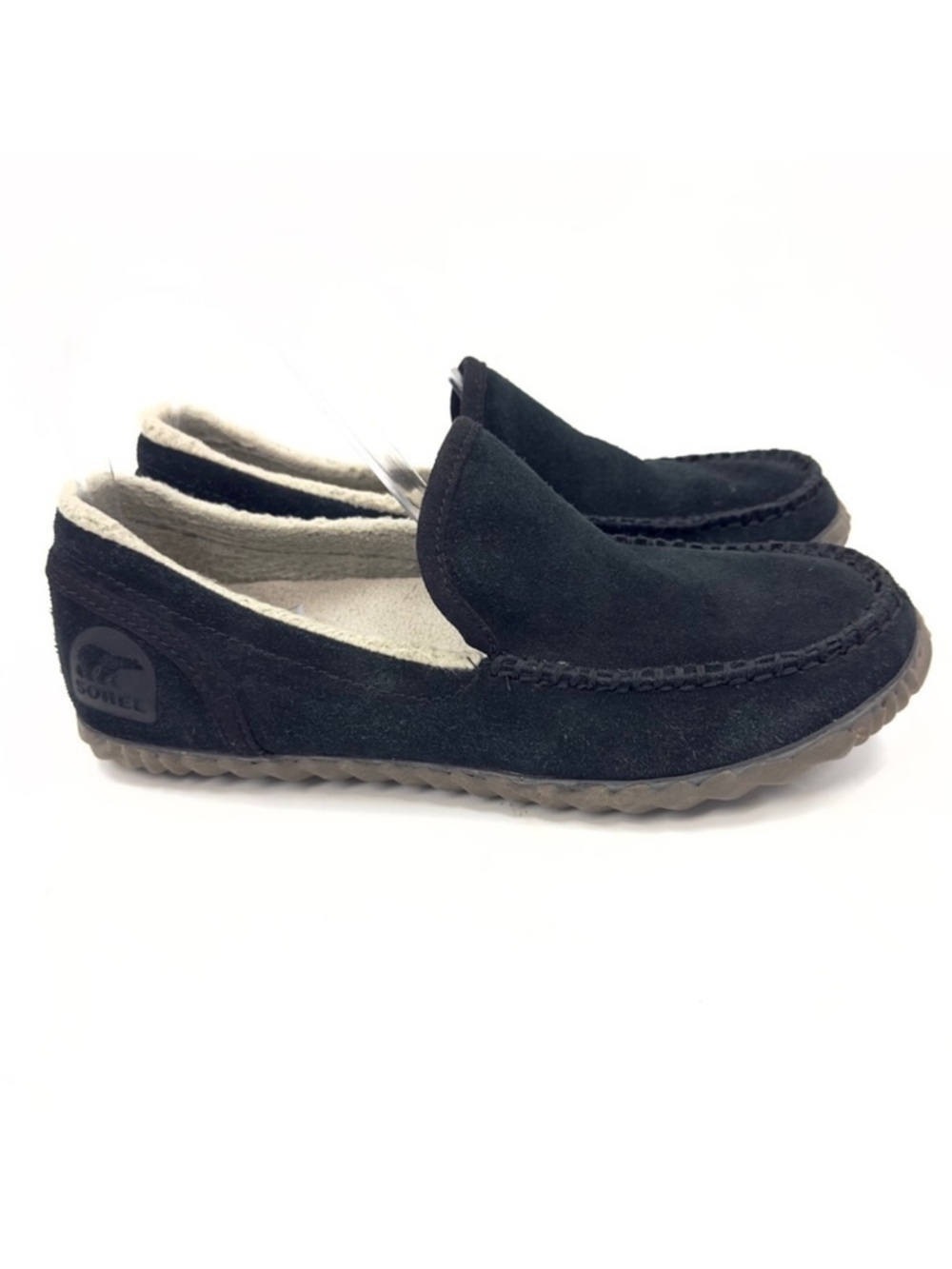 Sorel Dude Moc Slippers Mens 7 Womens 8.5 Suede Faux Fur Lined Warm Cozy Outdoor
